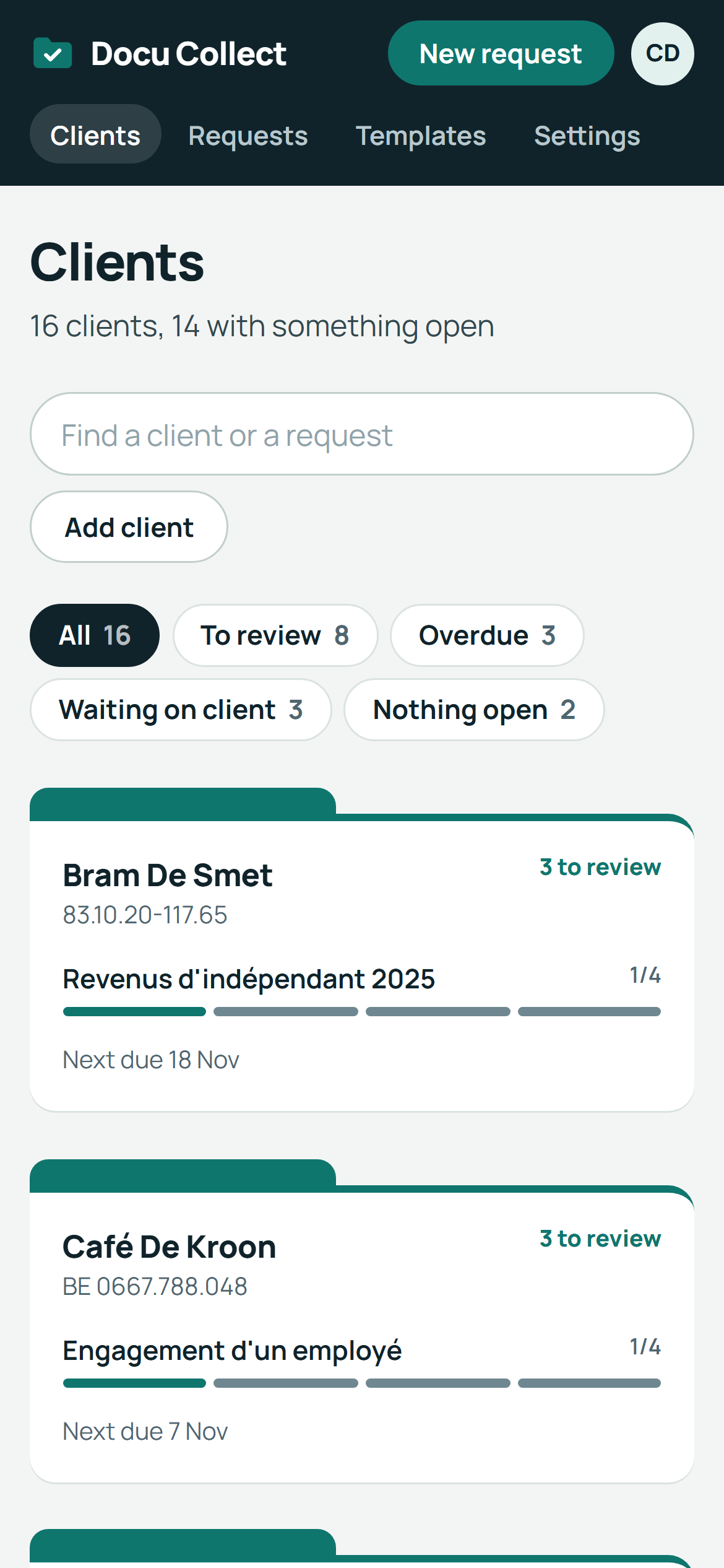 L'application du cabinet sur téléphone : les dossiers des clients